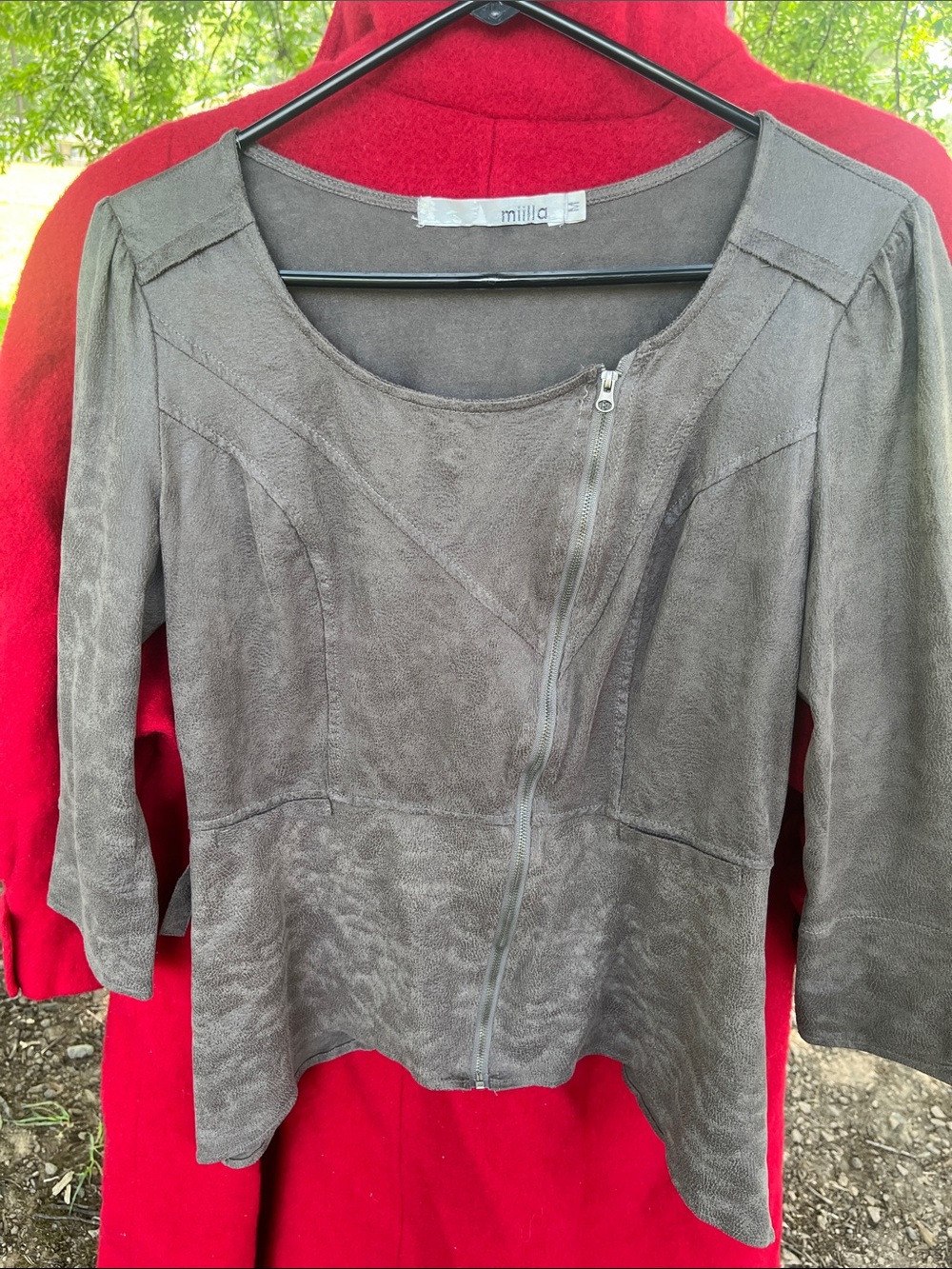 Miilla Clothing Taupe Suede-Look Asymmetrical Zip Jacket